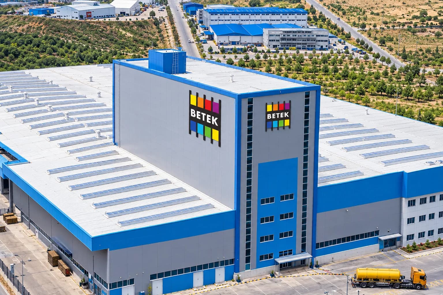 The Betek factory with its logo on the facade